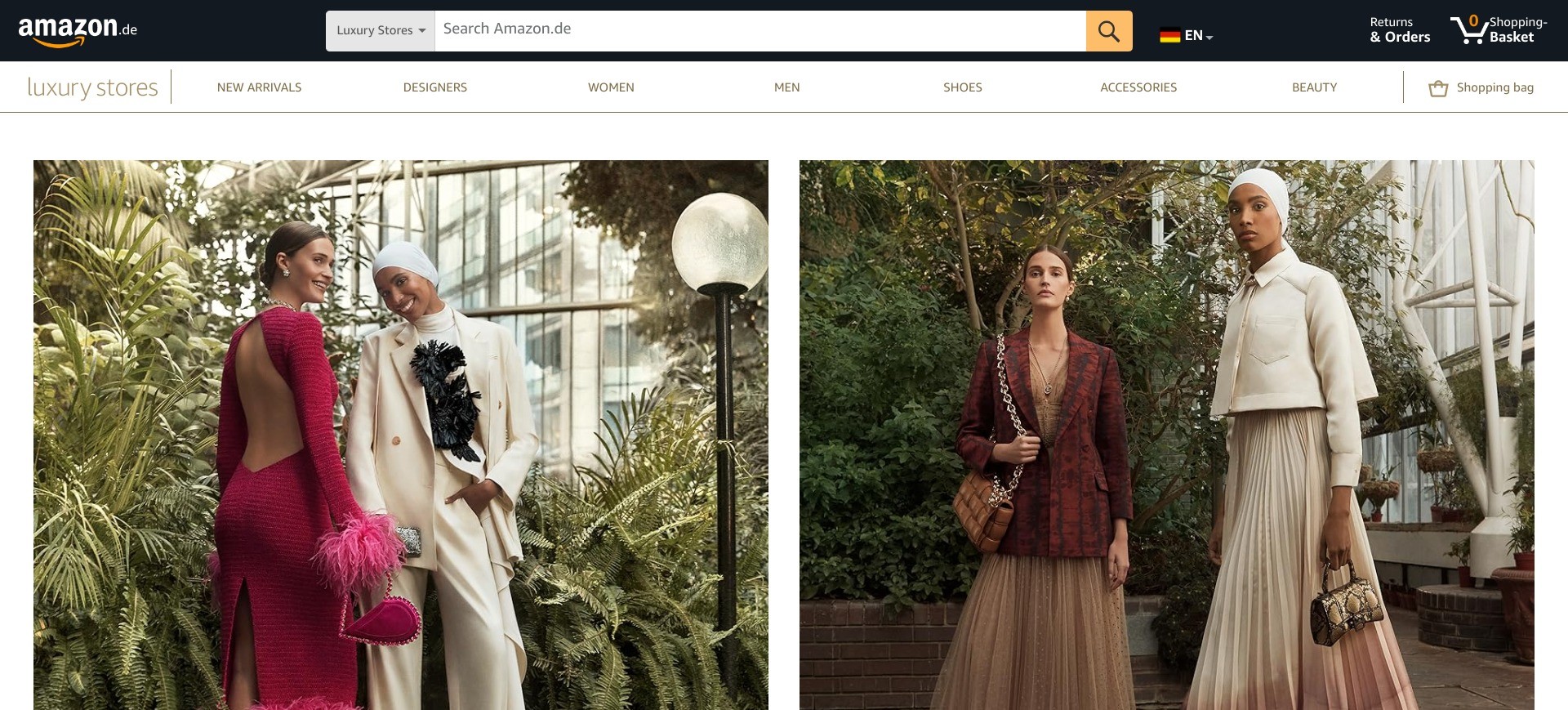 Screenshot of amazon.de/stores/luxurystores displaying the homepage of Amazon Luxury Stores