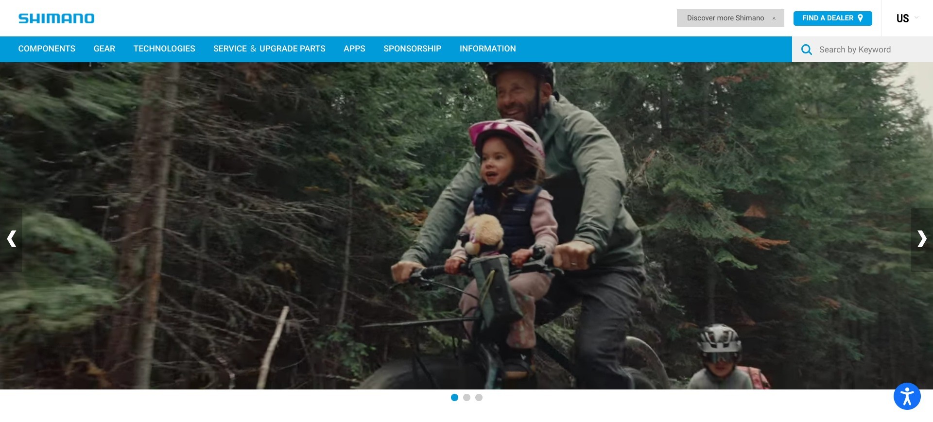 Screenshot of the US homepage of bike.shimano.com