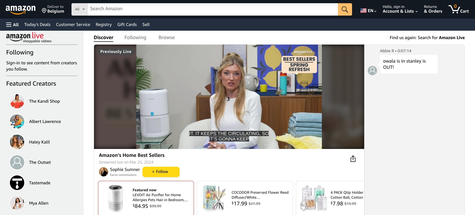 Screenshot of still image in a random live stream show on Amazon.com/live/?broadcast=9ca6fdc1-7840-4708-9637-566893415b20