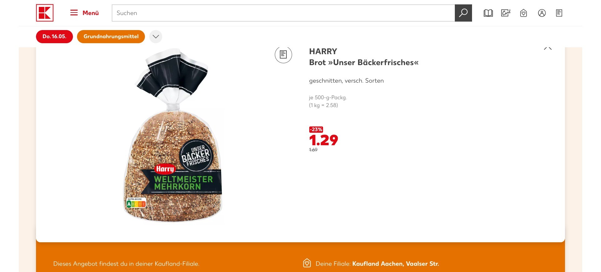 Screenshot of a random product listing on kaufland.de displaying the product’s availabilities in a physical store