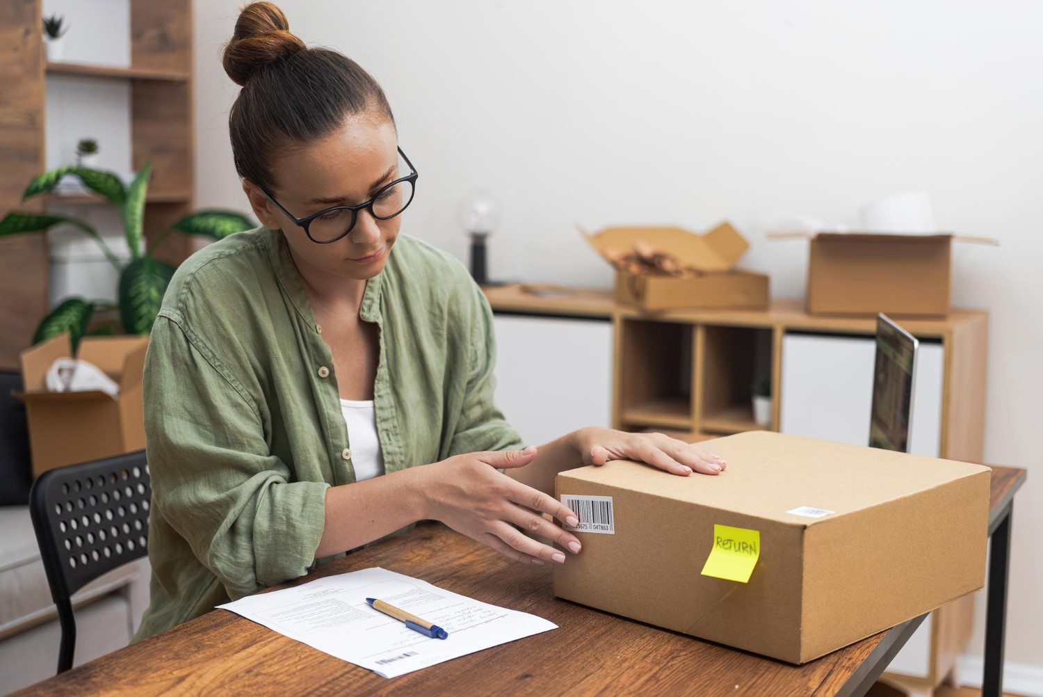 Illustration of a person handling a returns box