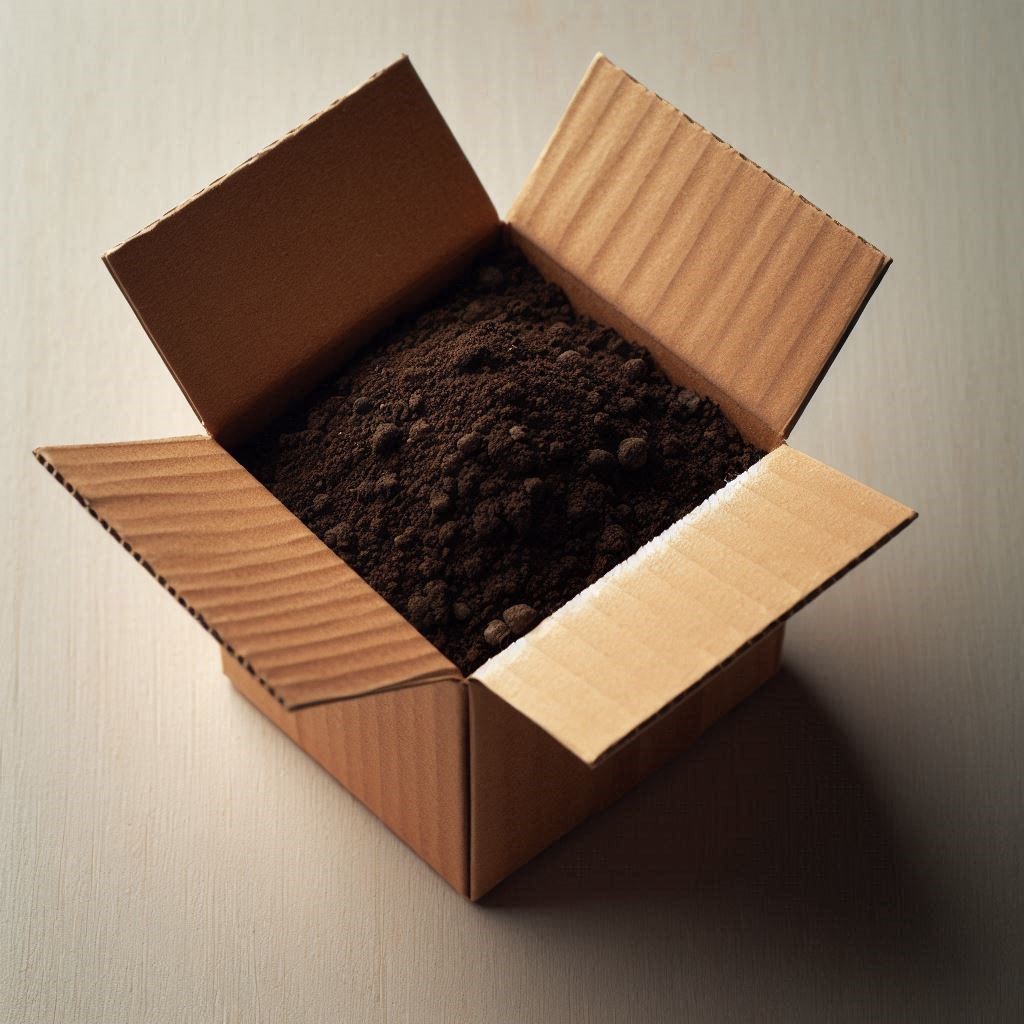 Illustration of a box filled with dirt created by AI