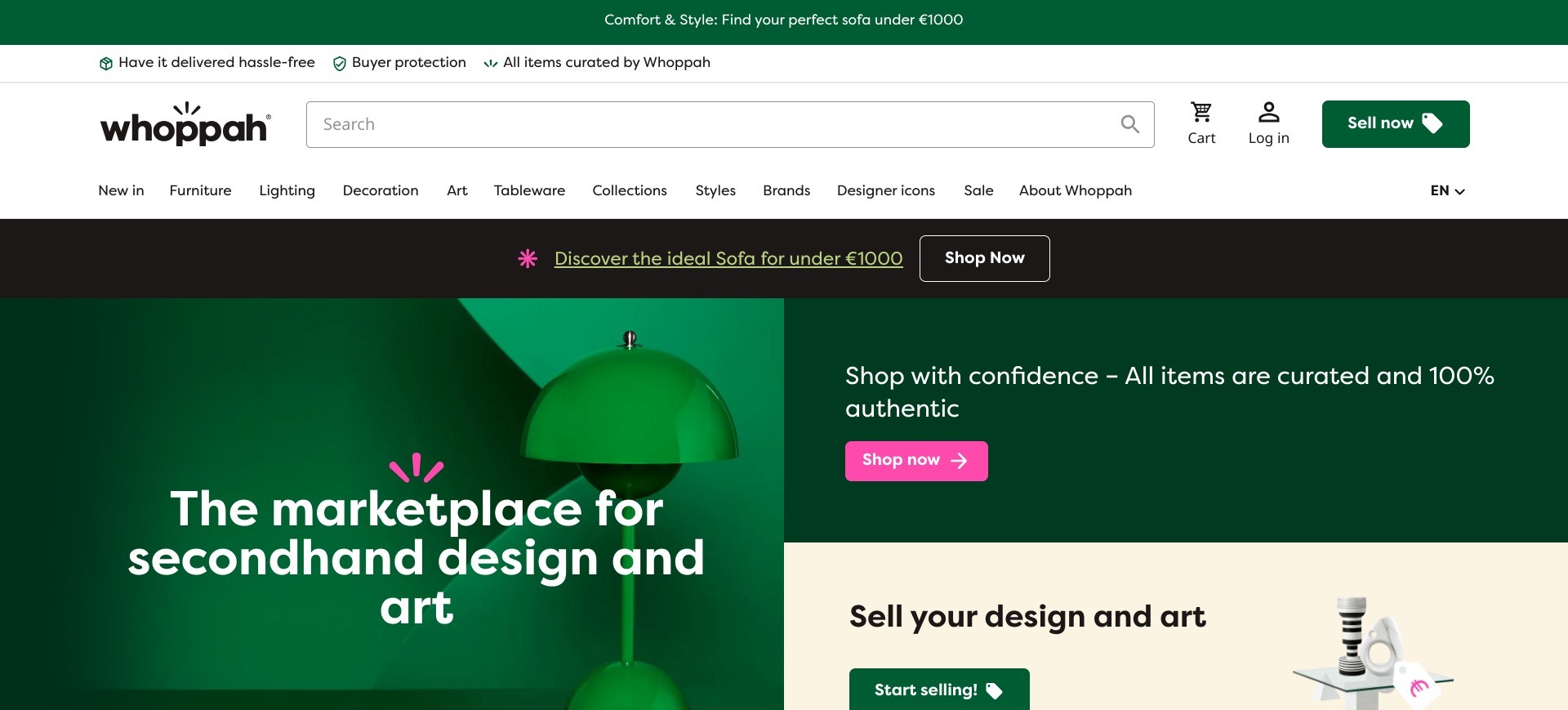 Screenshot of whoppah.com’s homepage