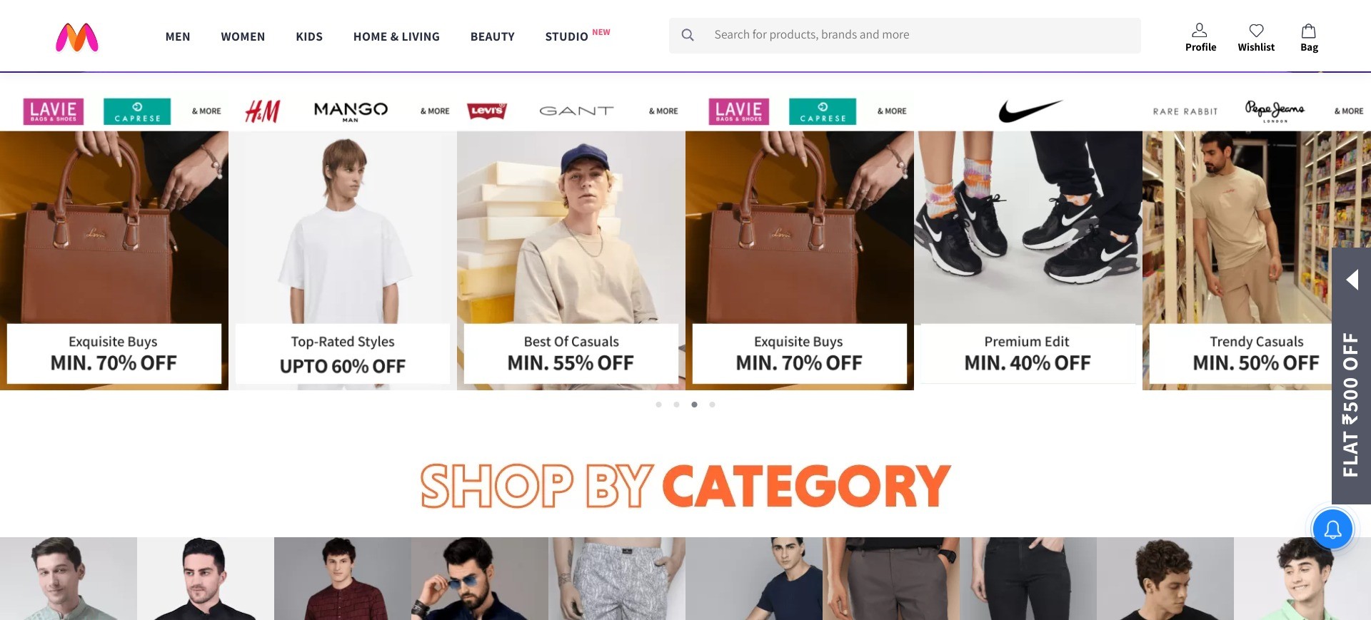 Screenshot of myntra.com’s homepage
