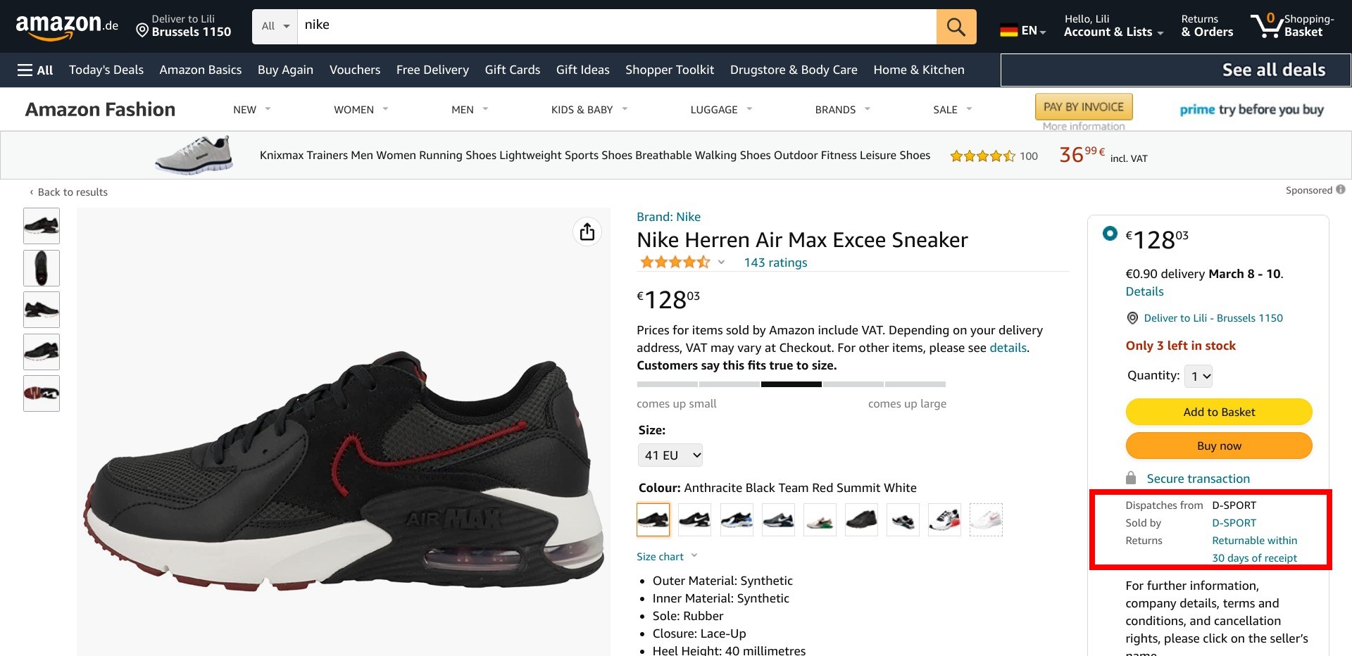Screenshot of a random branded listing on amazon.de offered by a third party seller
