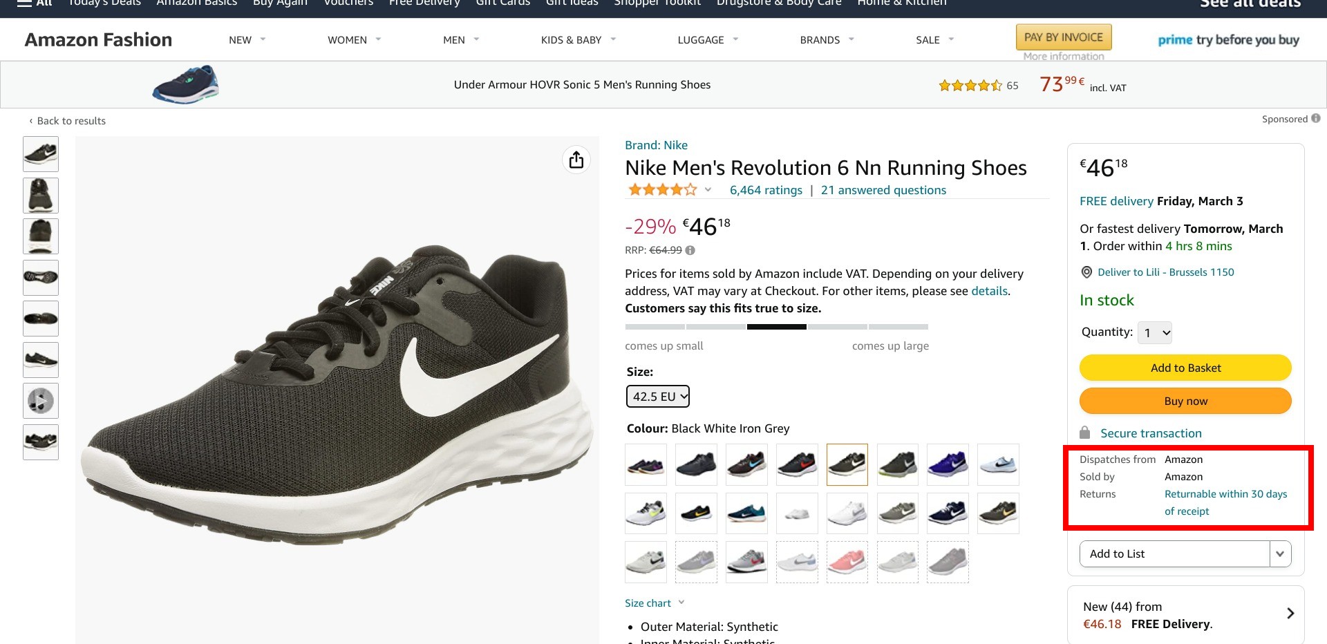 Screenshot of a random branded listing on amazon.de offered by Amazon itself