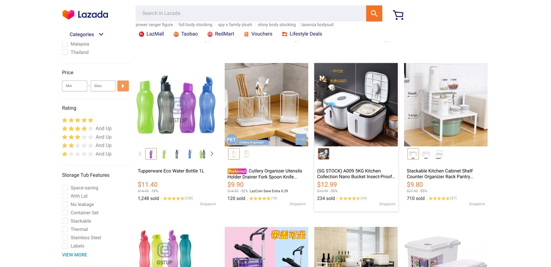 Screenshot of the homepage of lazada.sg