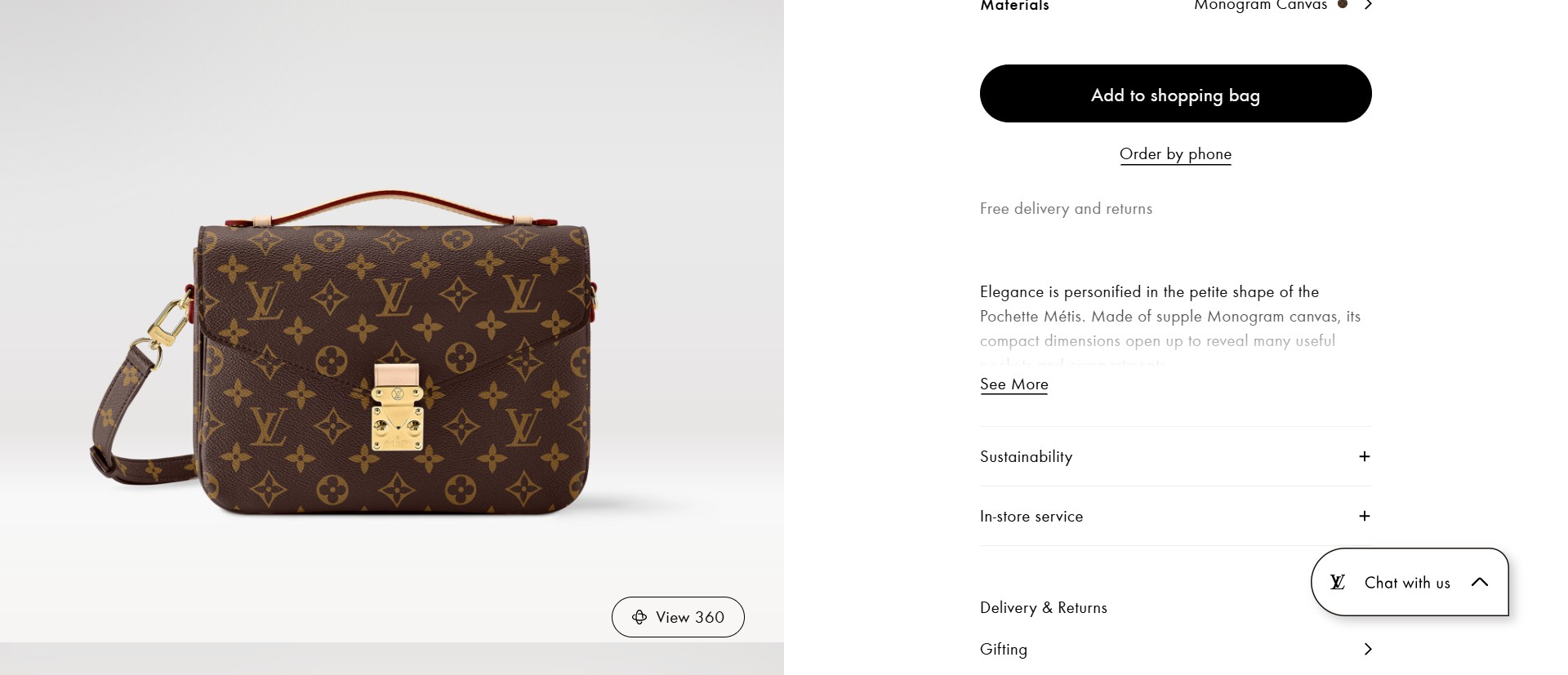 Screenshot of a random product listing on louisvuitton.com
