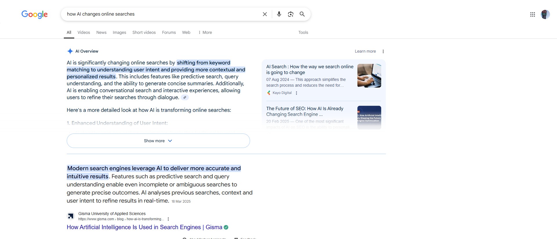 Screenshot of a random Google search with the answer provided by gen AI on top