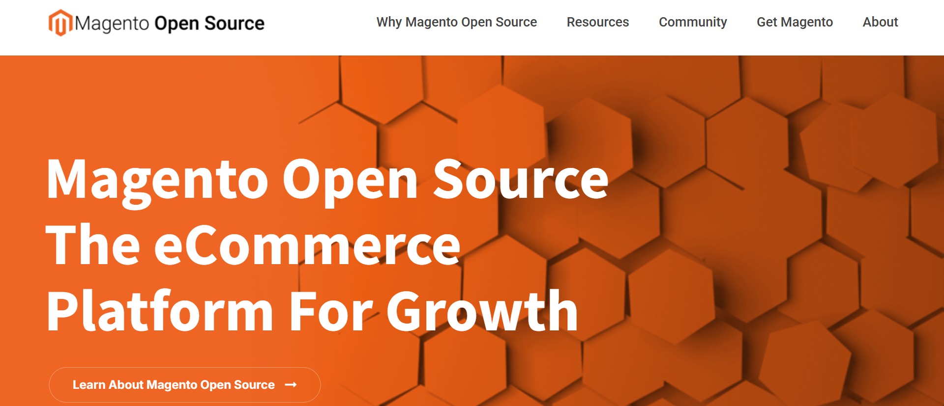 Screenshot of magento-opensource.com displaying Magento’s homepage