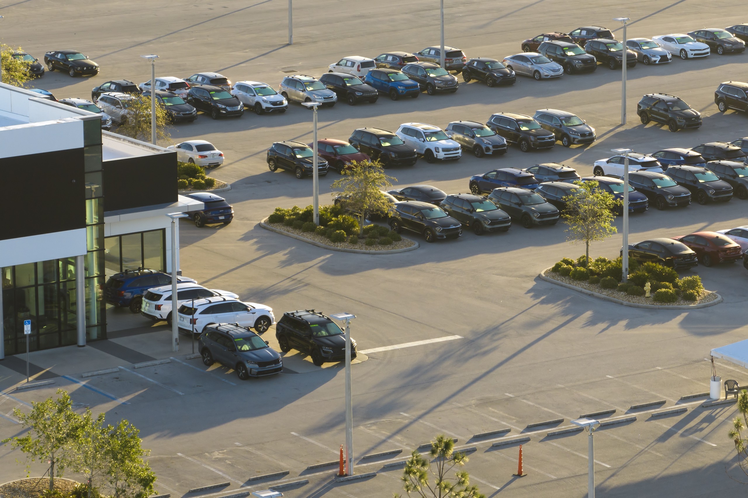 Illustration of cars waiting to be sold in a dealership