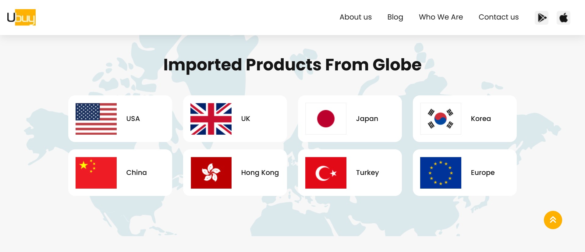 Screenshot of ubuy.com displaying the countries and regions Ubuy sources products