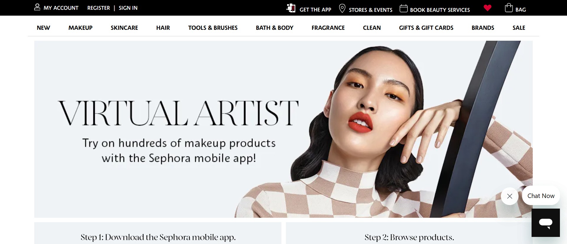 Screenshot of sephora.my promoting the virtual try-on features of the Sephora smartphone app