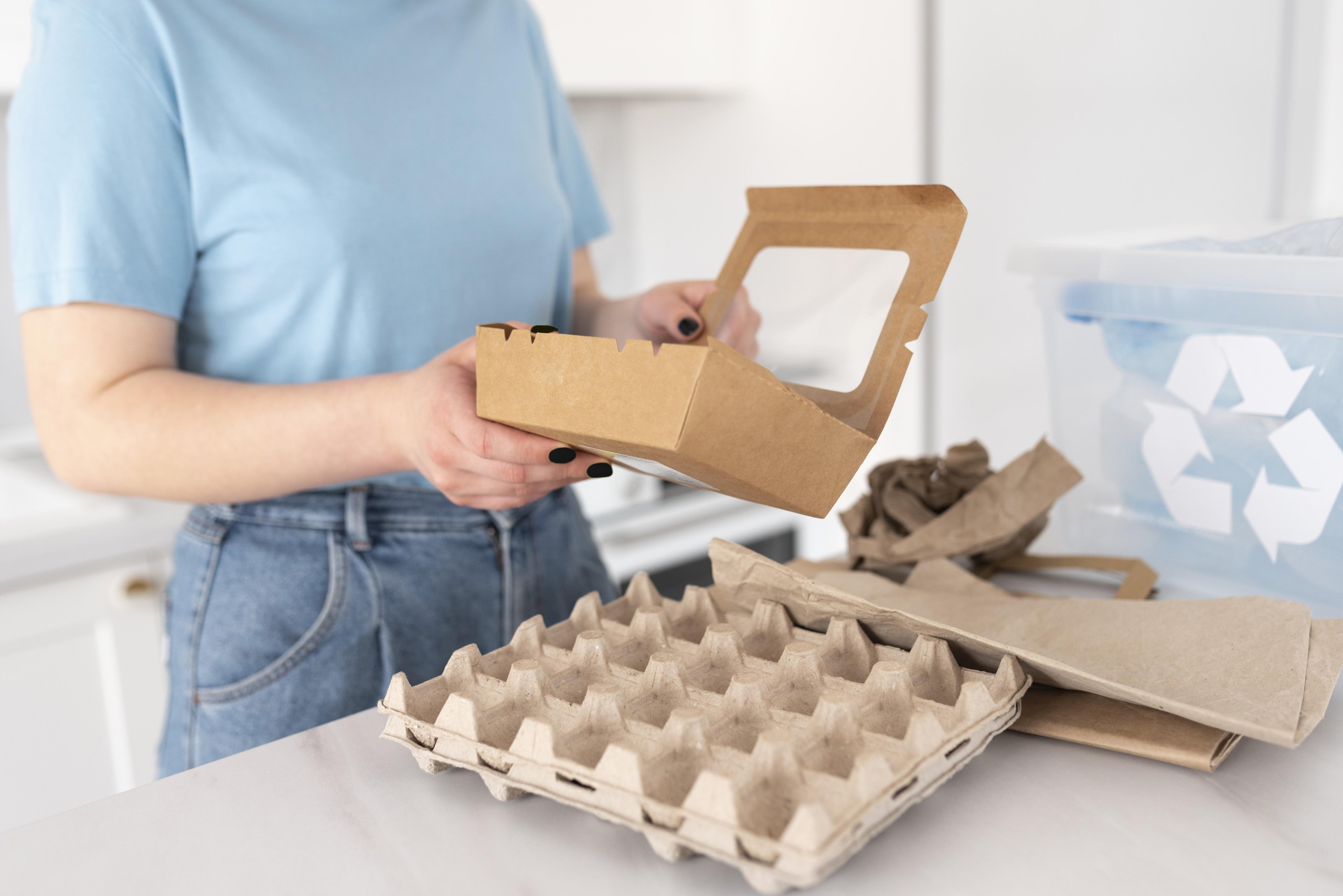 Illustration of a person recycling packaging material