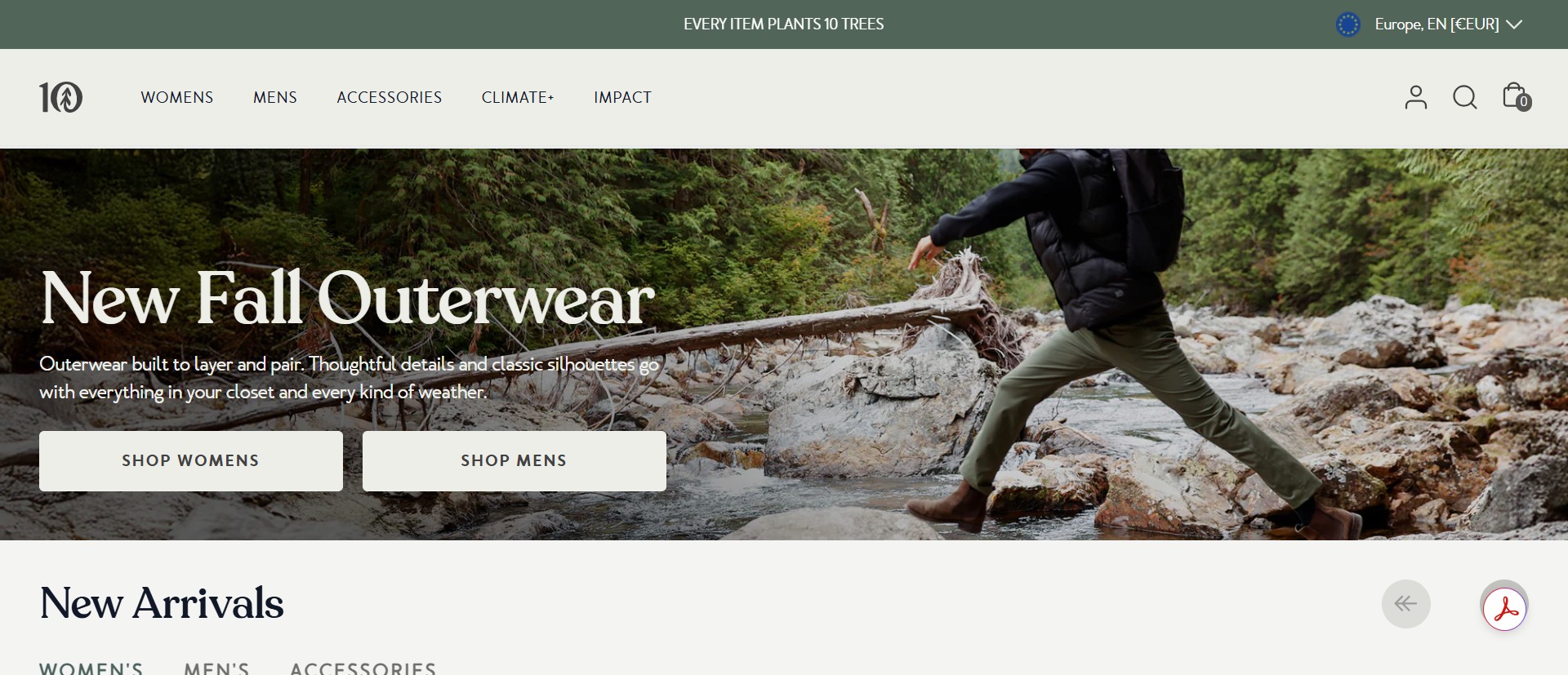 Screenshot of www.tentree.eu displaying the company’s homepage