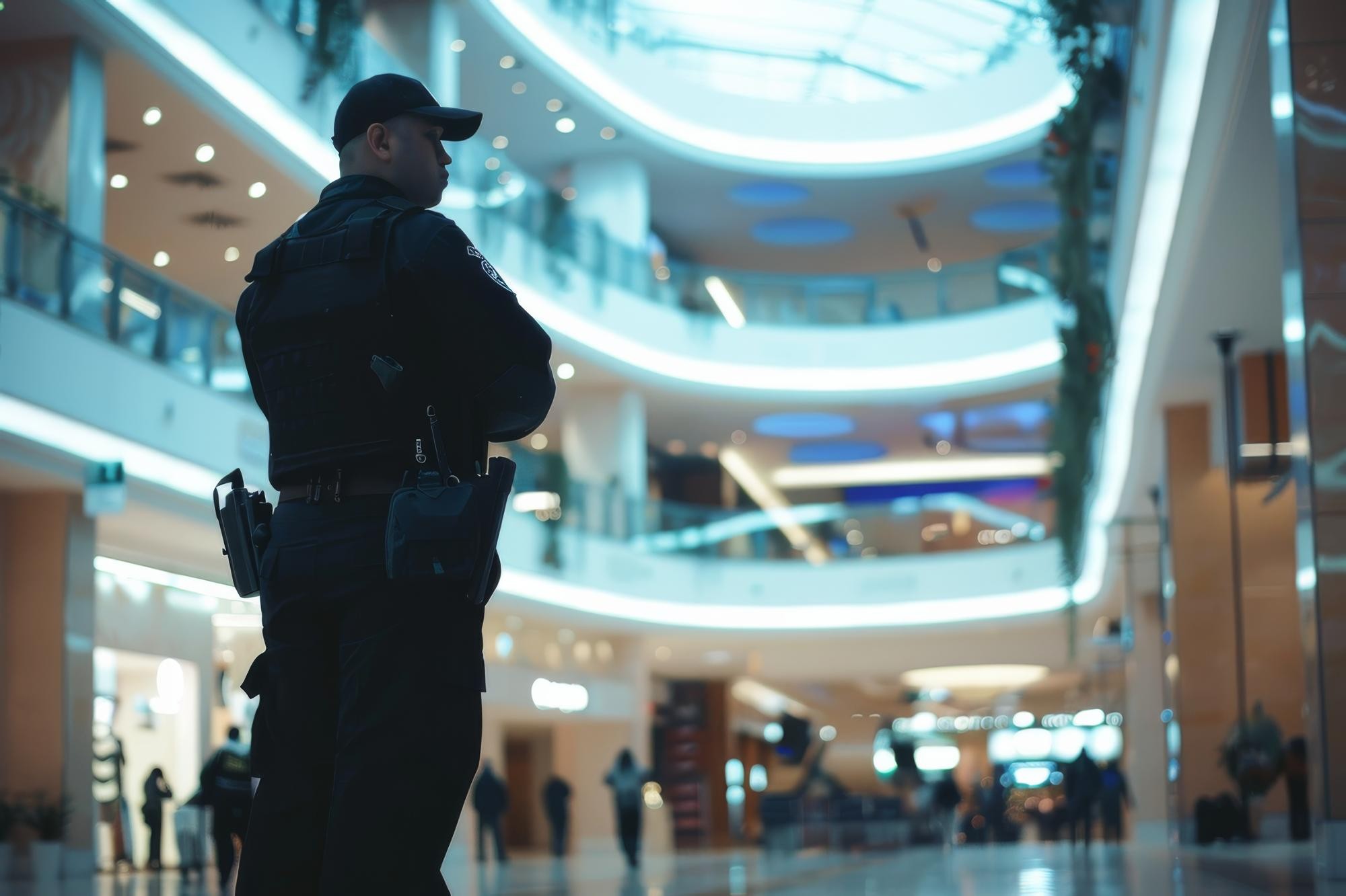 AI-generated illustration of a law enforcement agent inspecting a shopping mall
