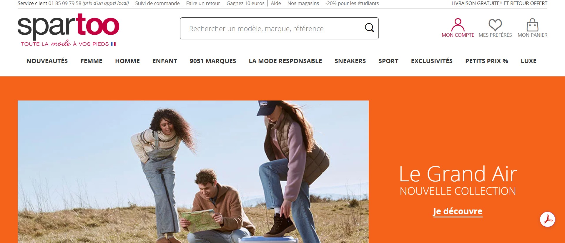 Screenshot of the homepage of spartoo.com