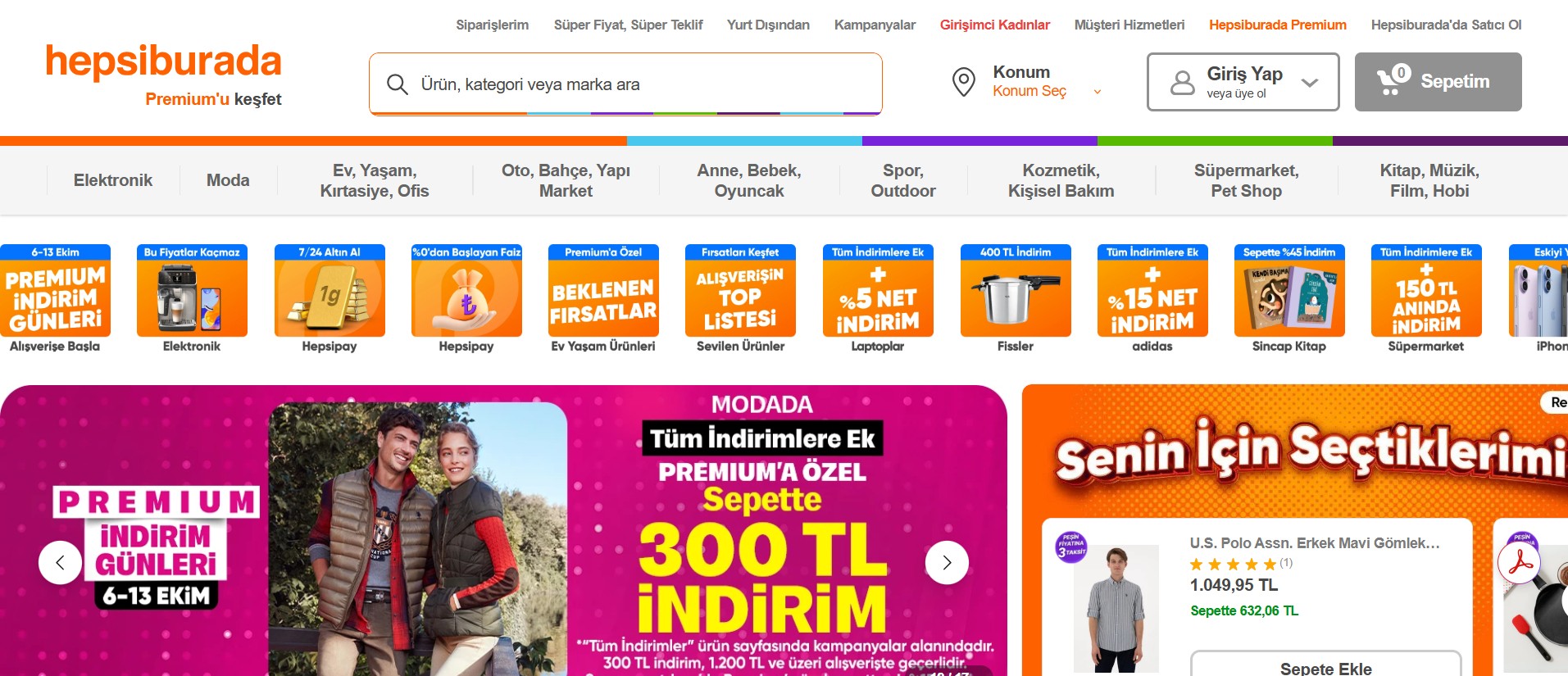 Screenshot of the homepage of hepsiburada.com