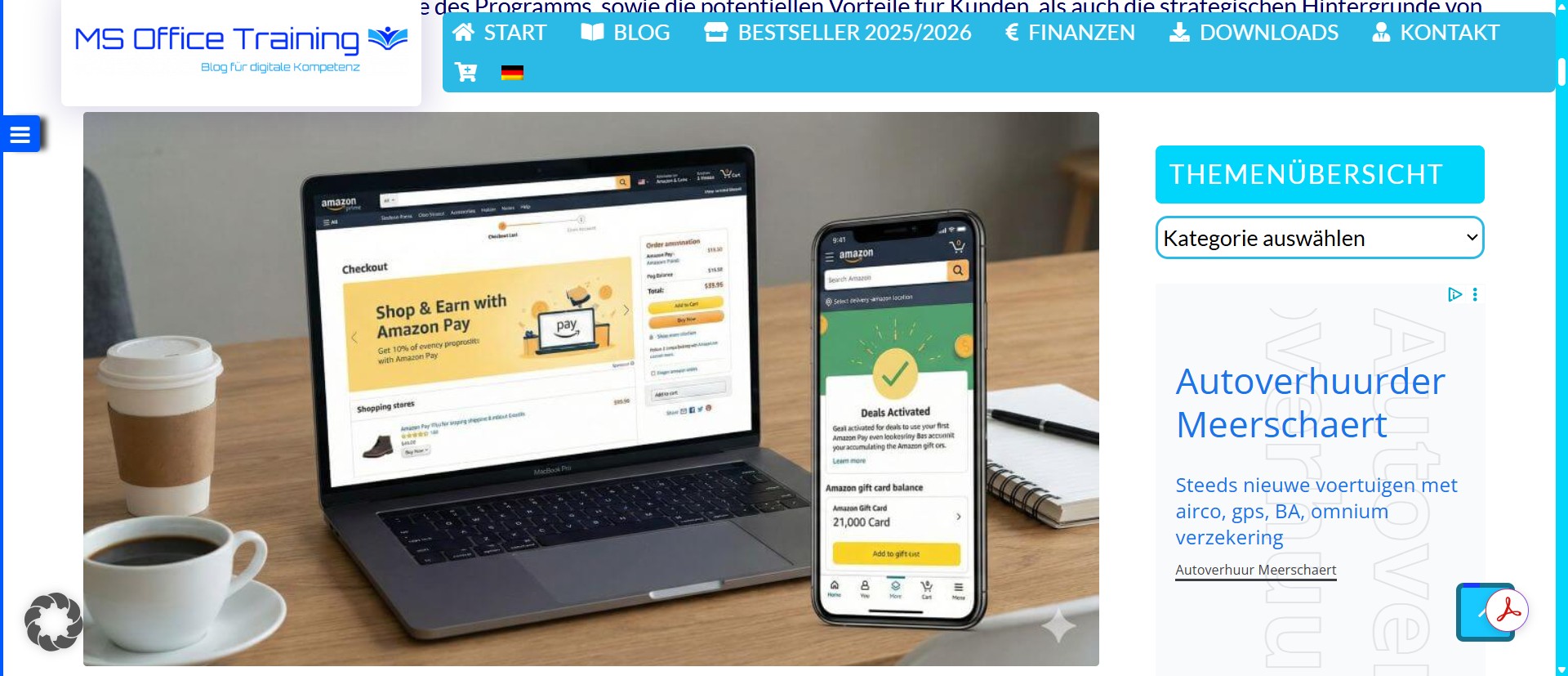 Screenshot of https://ms-office-training.de/amazon-shop-earn-deals-das-neue-cashback-system-im-detail/#gsc.tab=0 displaying the Shop & Earn Deals landing page on desktop and mobile