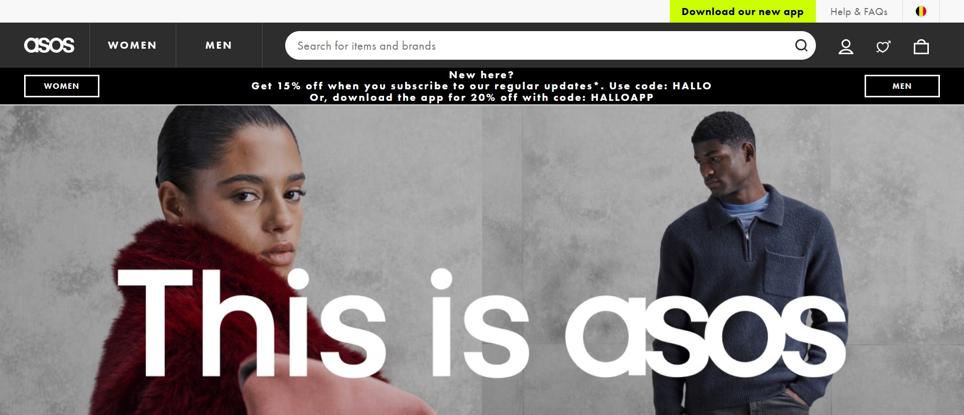 Screenshot of asos.com depicting ASOS&rsquo; homepage