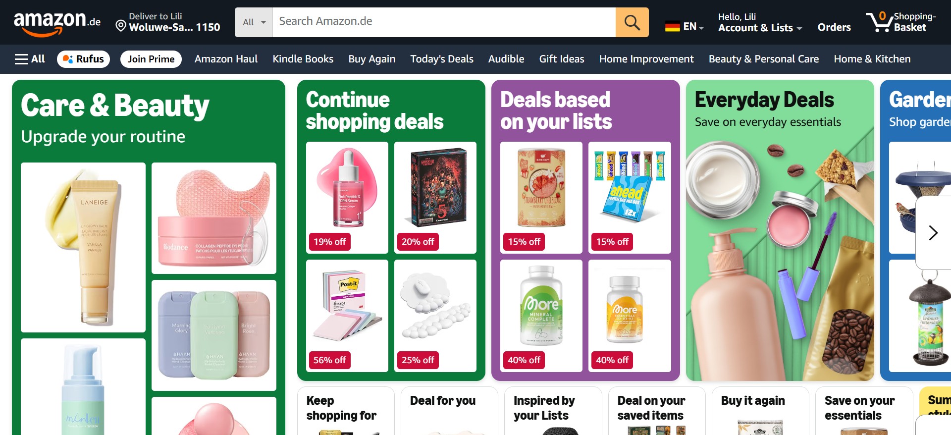 Screenshot of amazon.de&rsquo;s homepage taken with a different tool