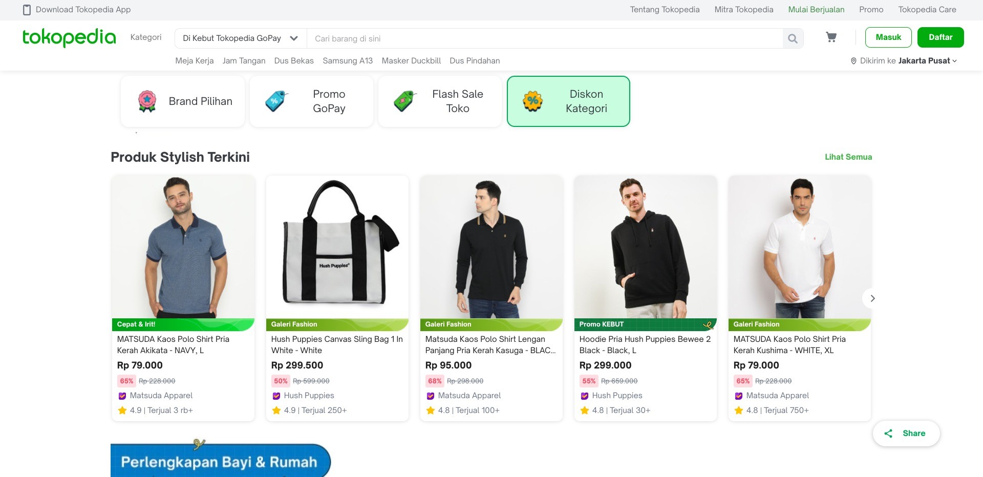 Screenshot of random listings for products on sale on tokopedia.com