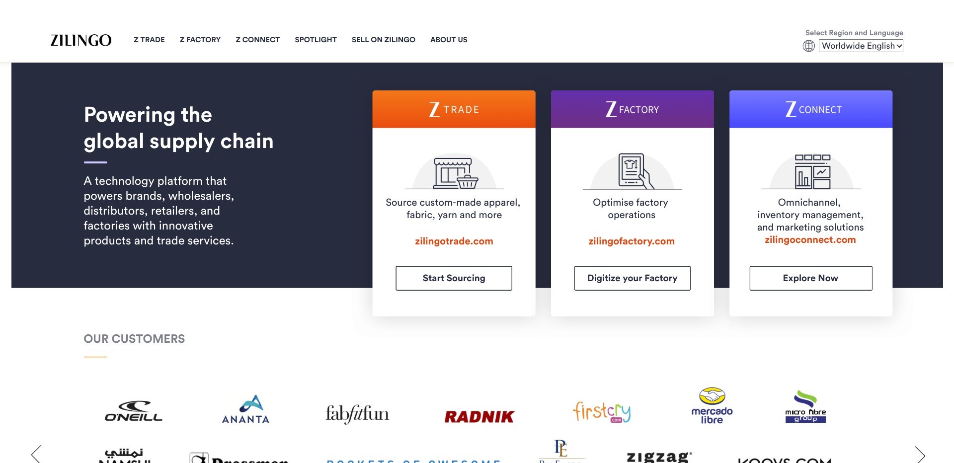 Screenshot of zilingo.com’s homepage