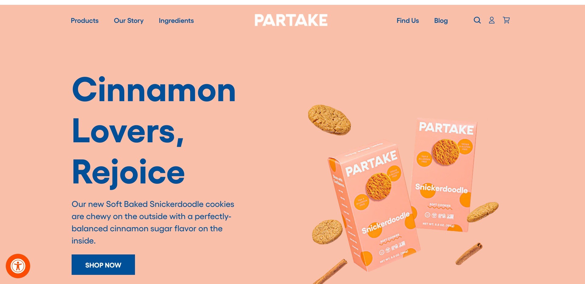 Screenshot of partakefoods.com, a random webshop operated by Shopify
