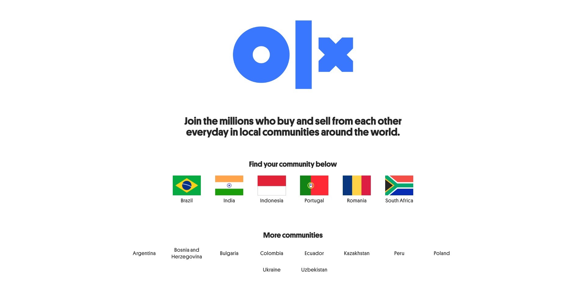 Screenshot of the homepage of olx.com