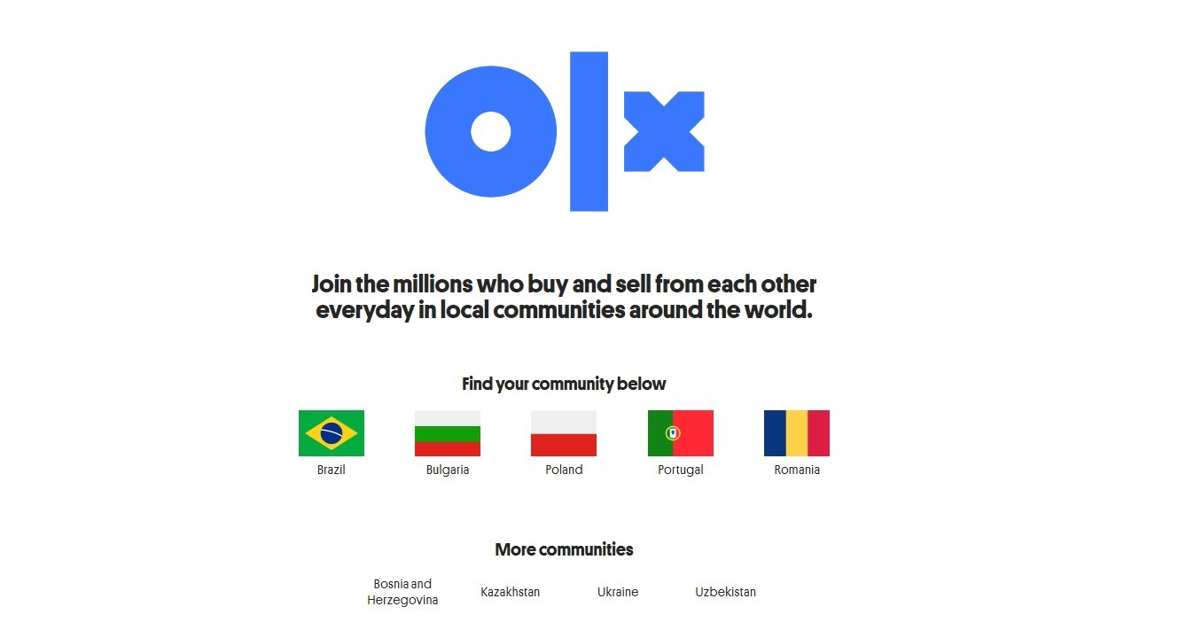 Screenshot of the homepage of olx.com