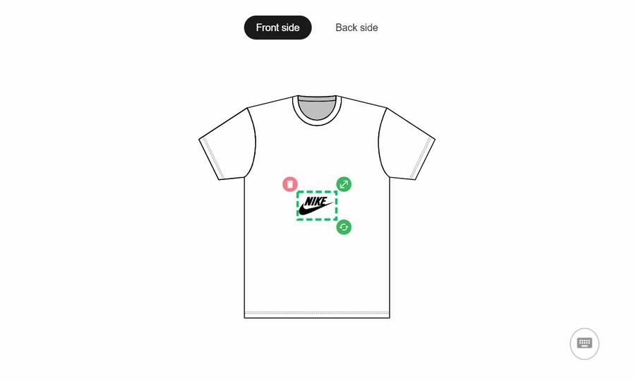 Screenshot of T-shirt pattern on printify.com with a brand logo from Nike being copied on it