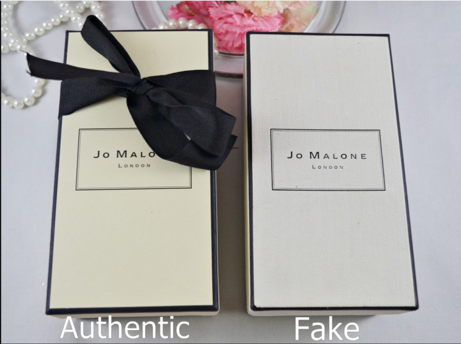 Image of authentic and counterfeit packaging of perfume