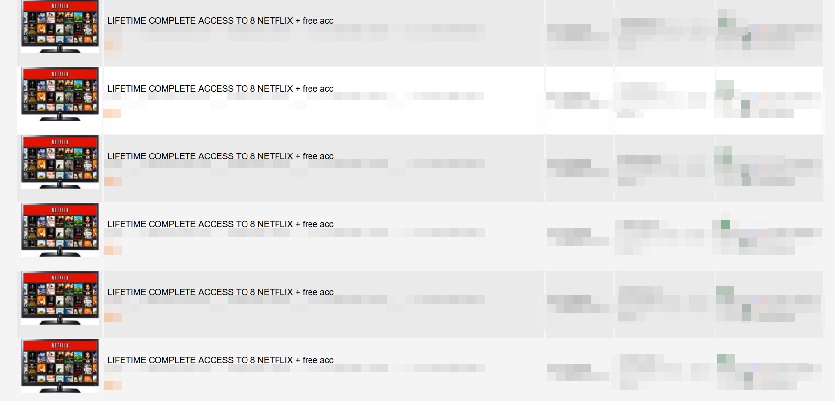 Screenshot of listing for offers of Lifetime complete access to Netflix