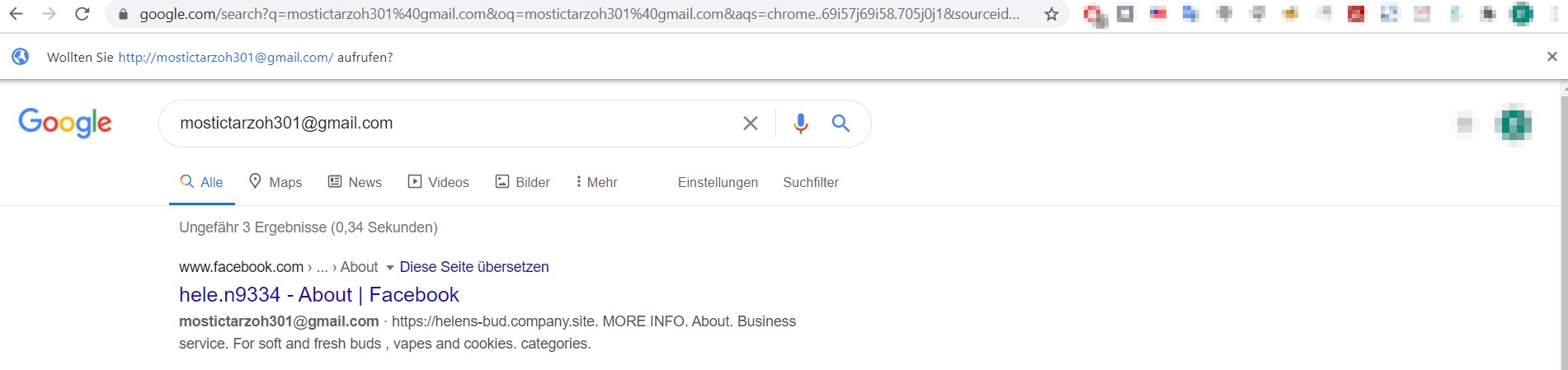 Screenshot: research on light web for gathered contact data