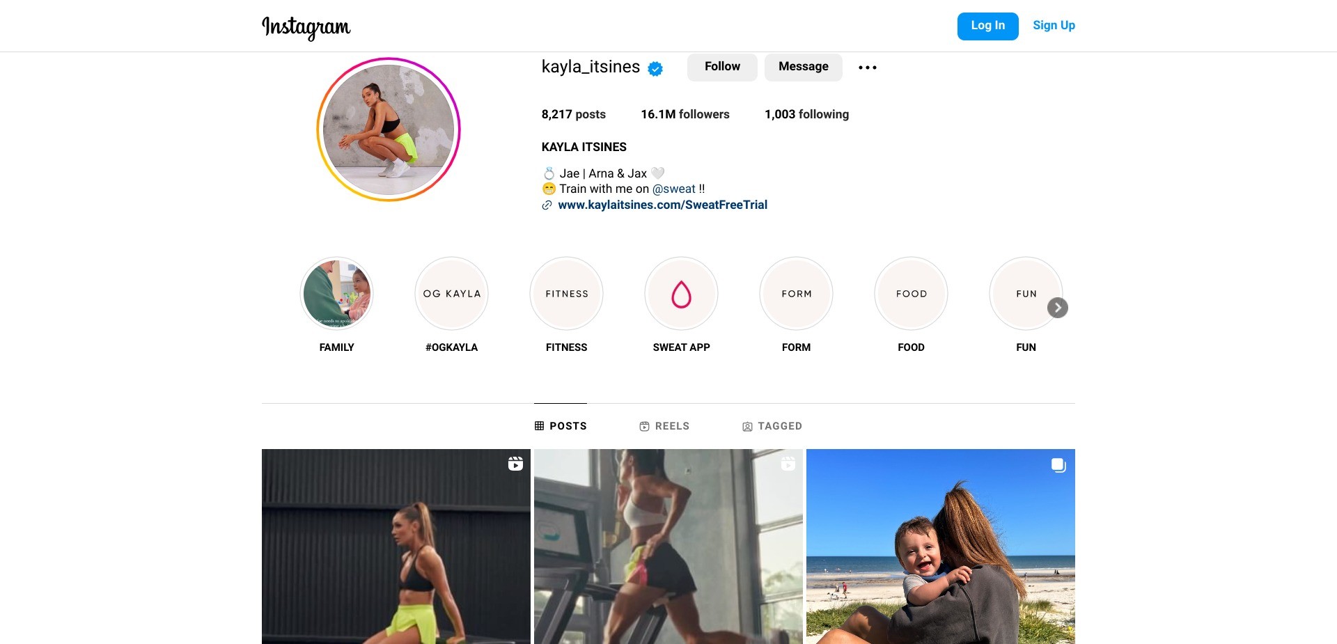 Screenshot of Kayla Itsines’ Instagram account