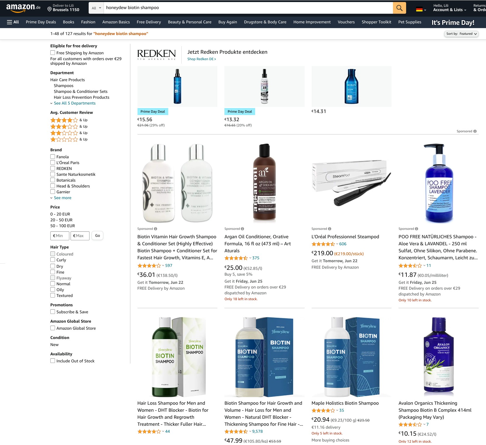 Screenshot of an Amazon product search