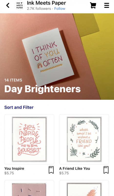 Screenshot of the Facebook shop 