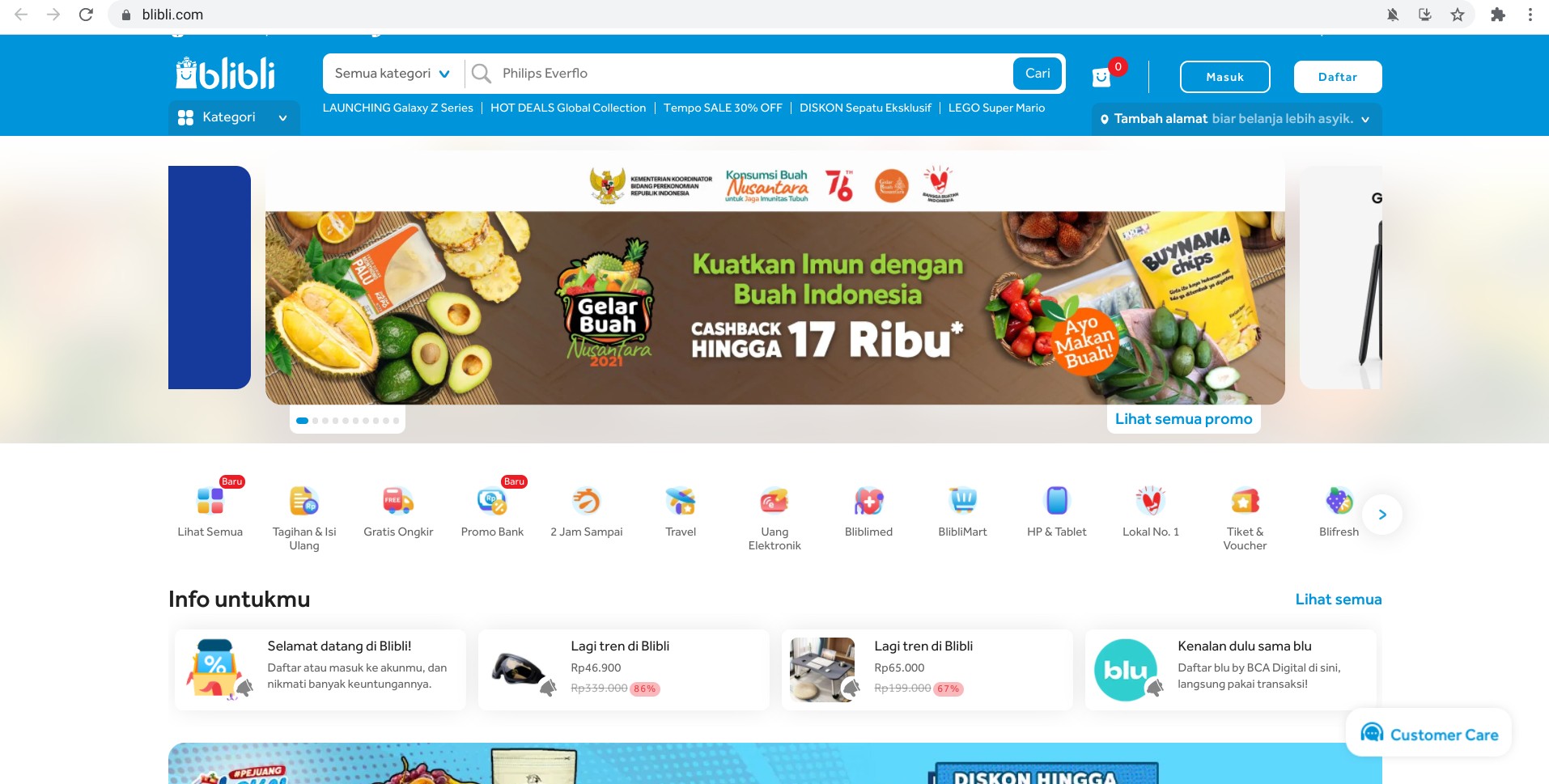 Screenshot of the homepage of blibli.com