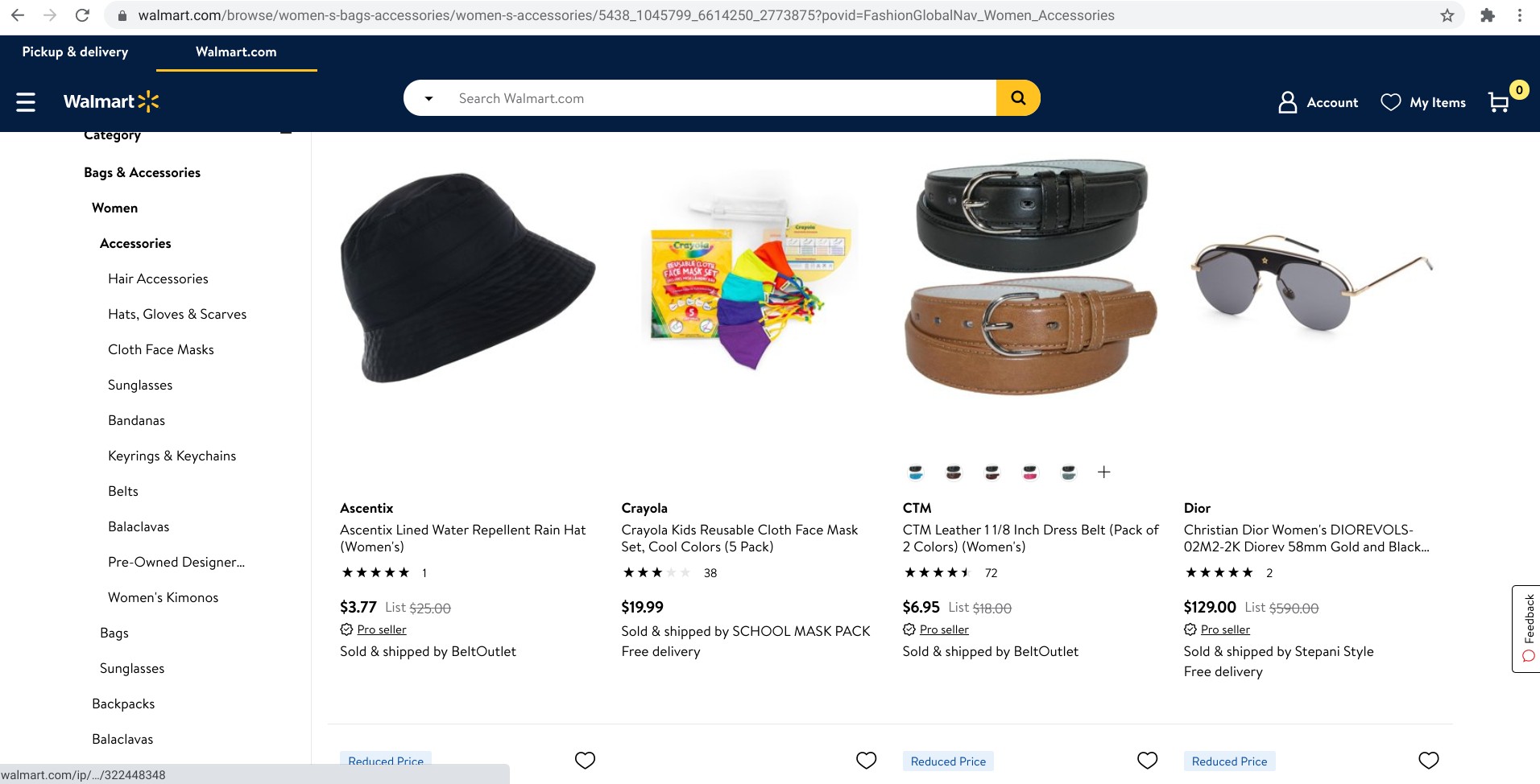Screenshot of products on Walmart.com offered by third party sellers