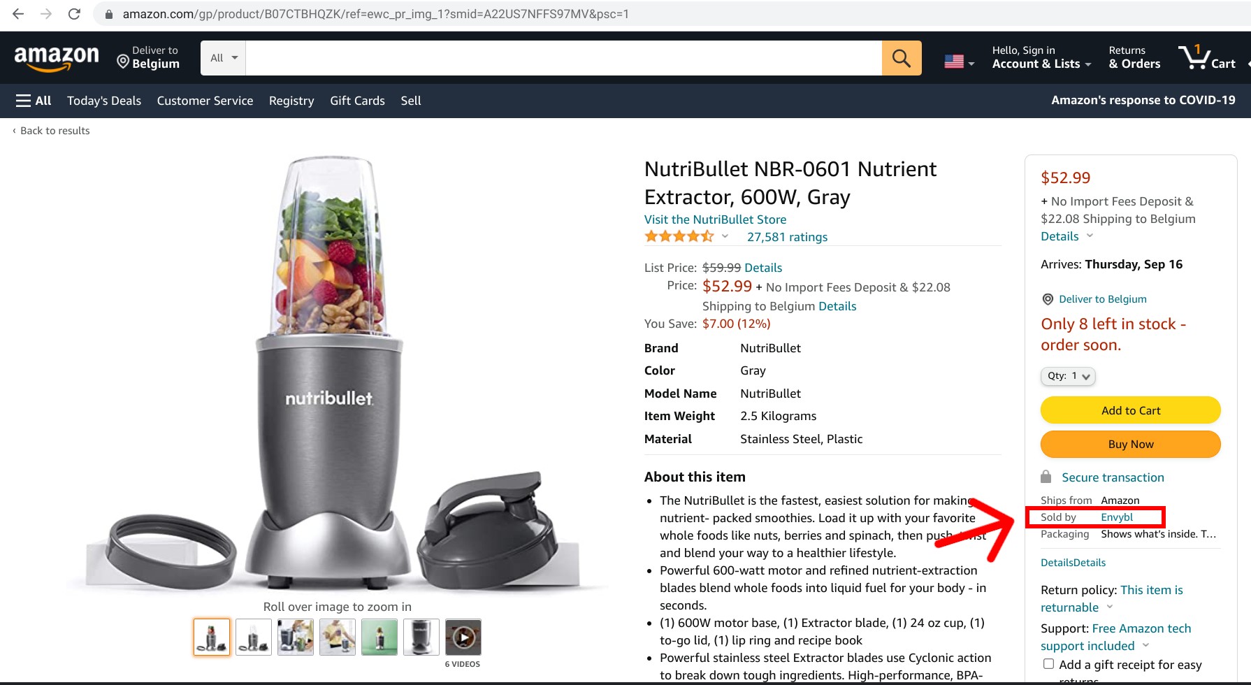 Screenshot of a third party seller listing on Amazon.com