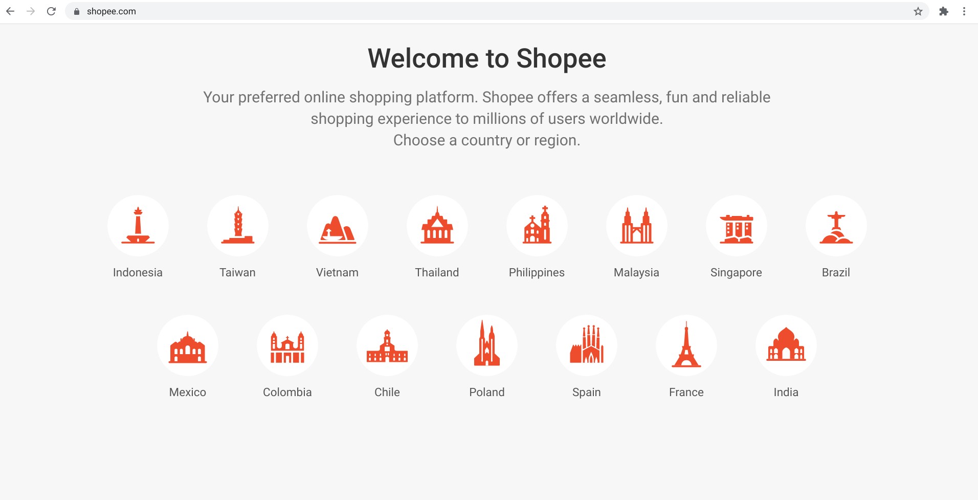 Screenshot of shopee.com displaying its new European markets