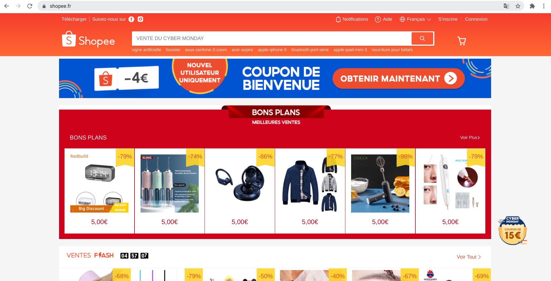 The homepage of shopee.fr