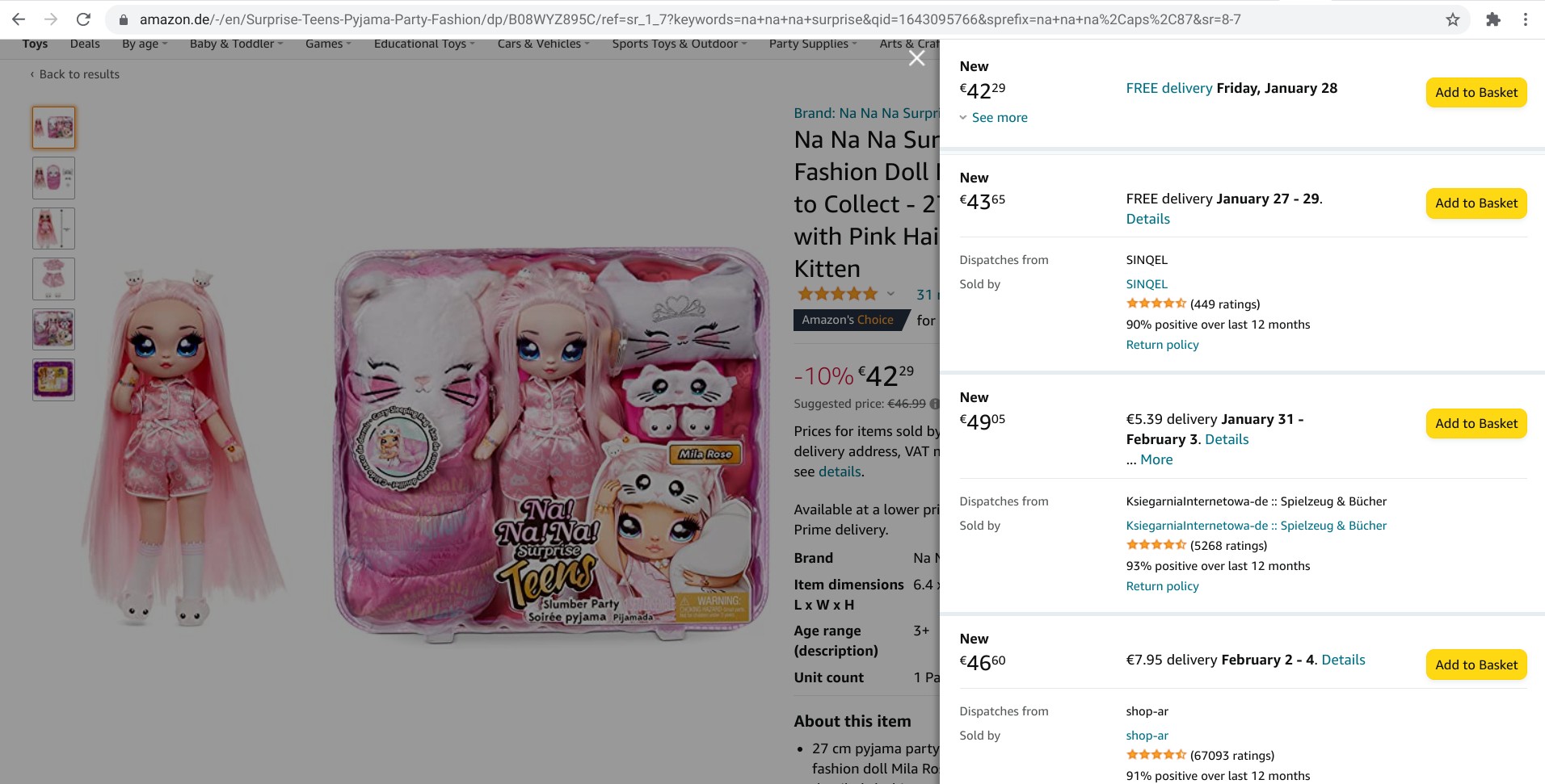 Screenshot of a product on Amazon.de with all selling options displayed