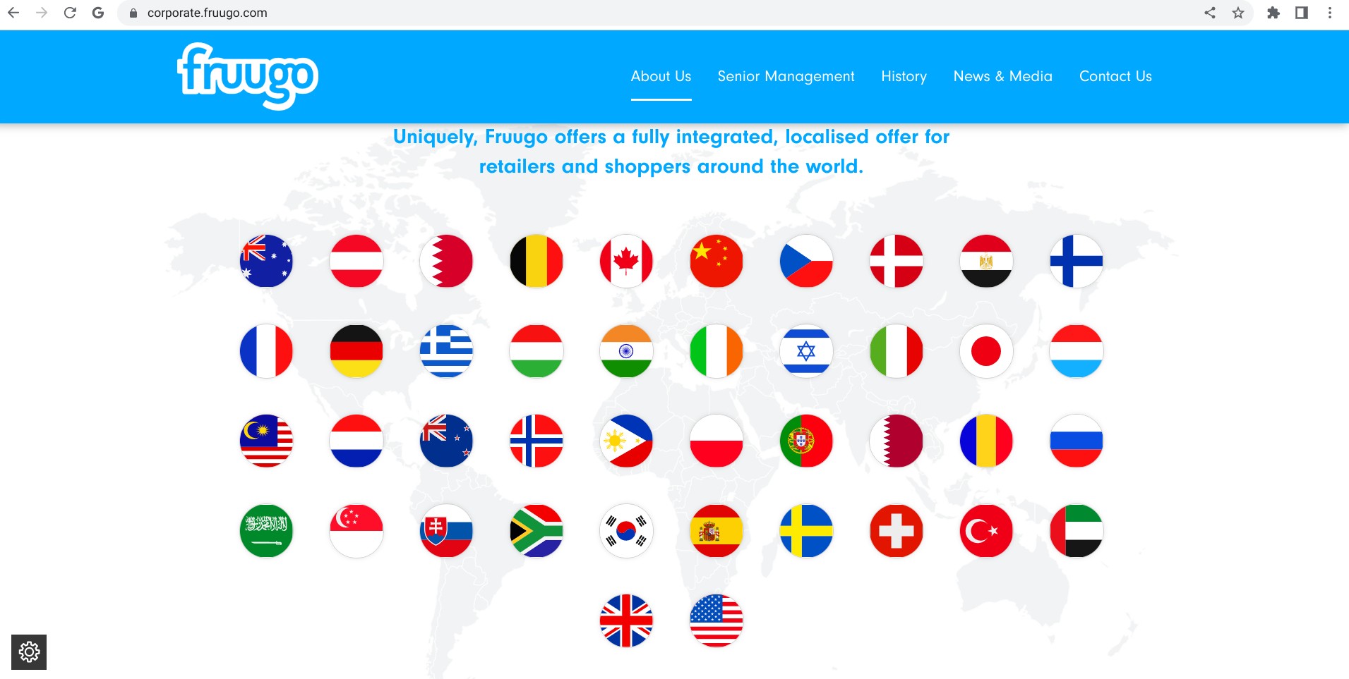 Screenshot of corporate.fruugo.com displaying the countries Fruugo is available in