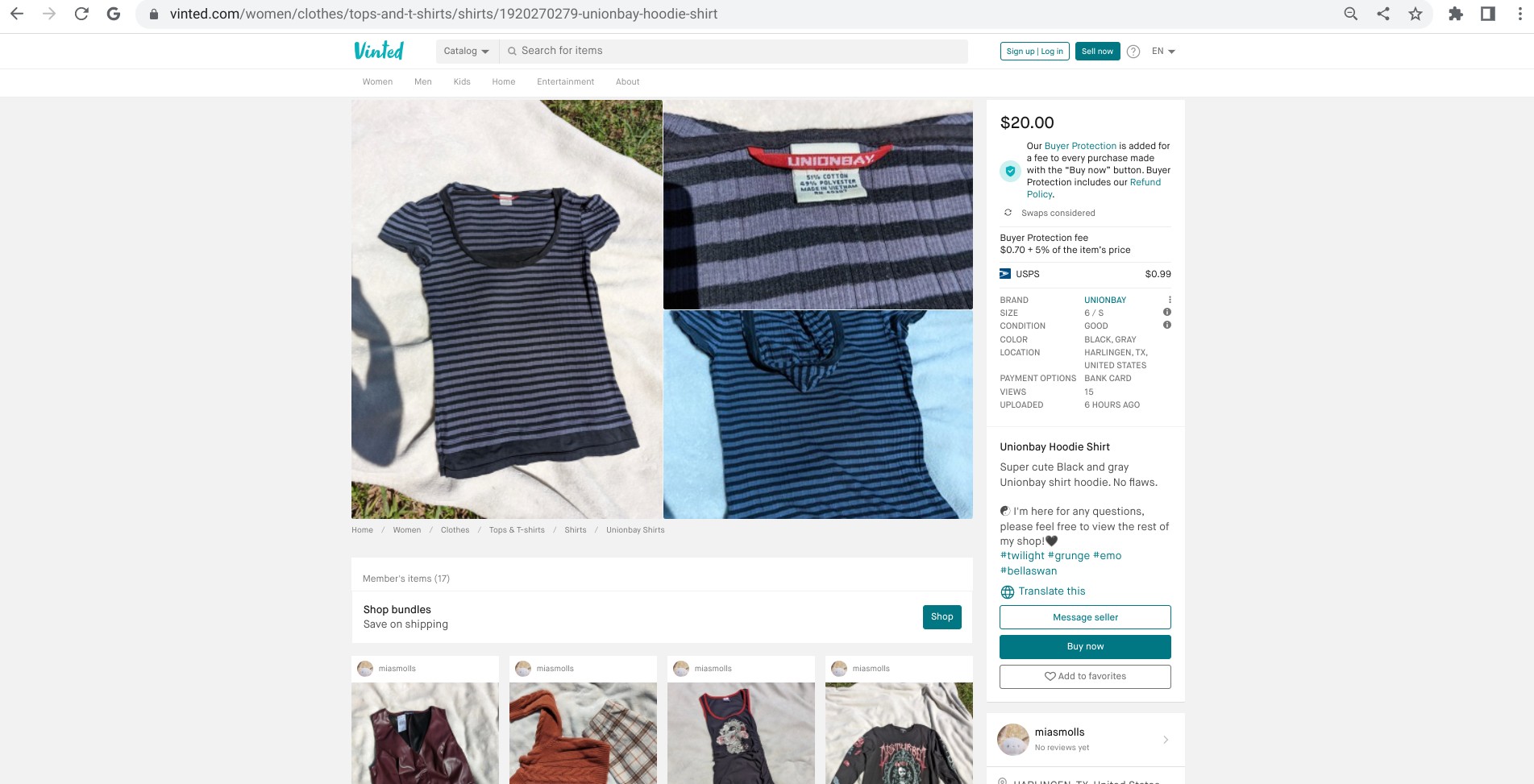 Screenshot of a random Vinted.com listing with the seller’s username visible in the bottom right corner