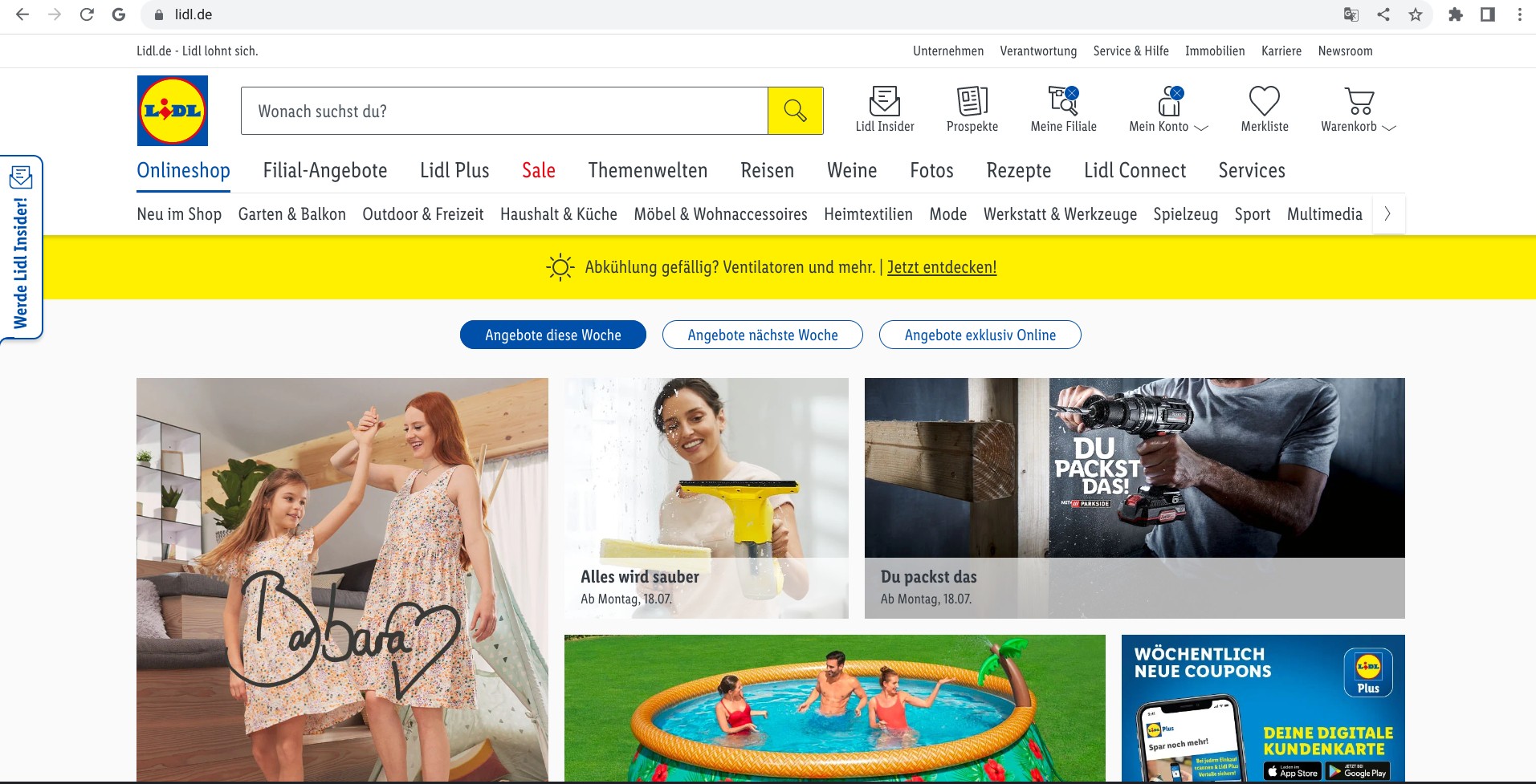 Screenshot der Homepage von lidl.de