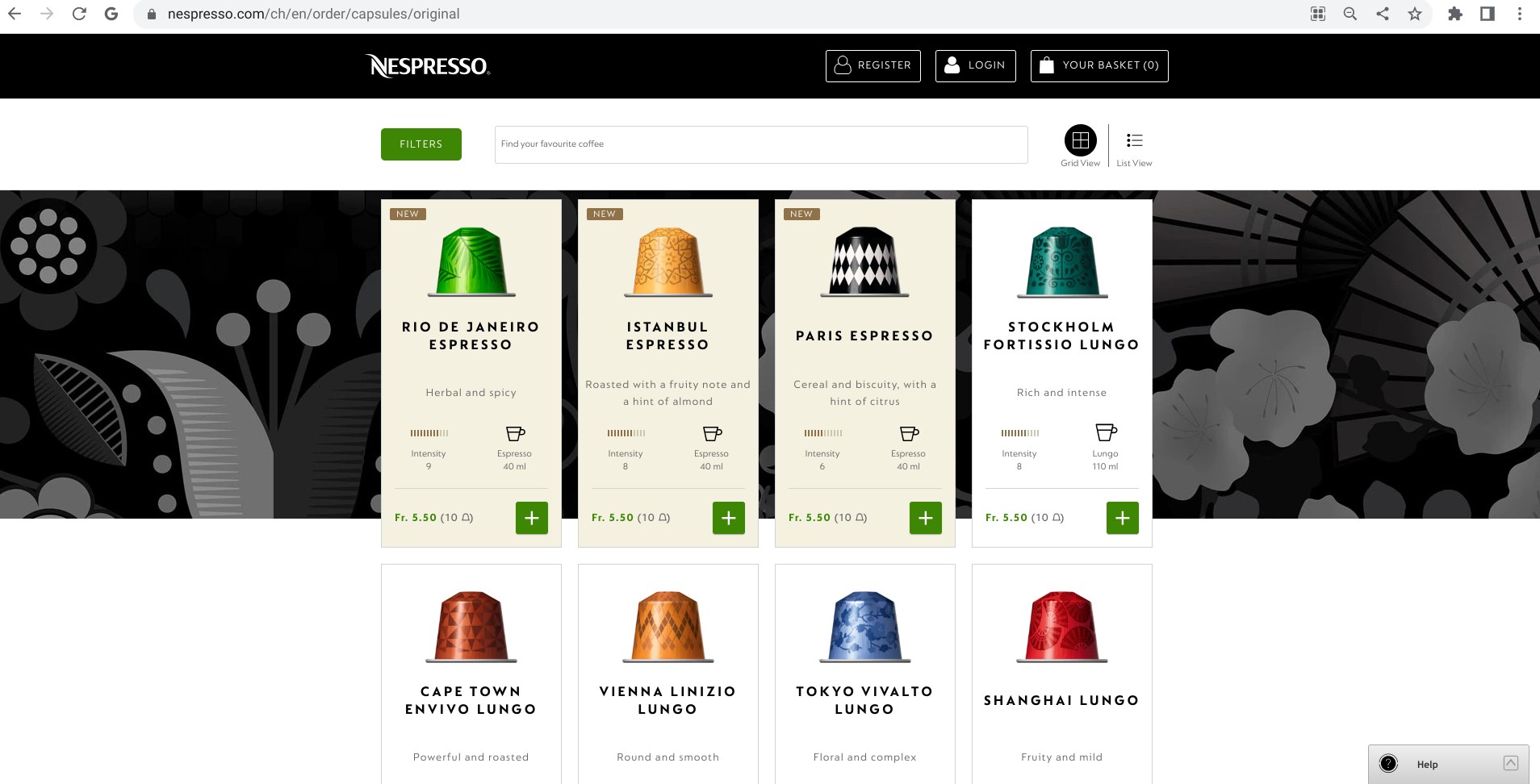 Screenshot of nespresso.com’s homepage