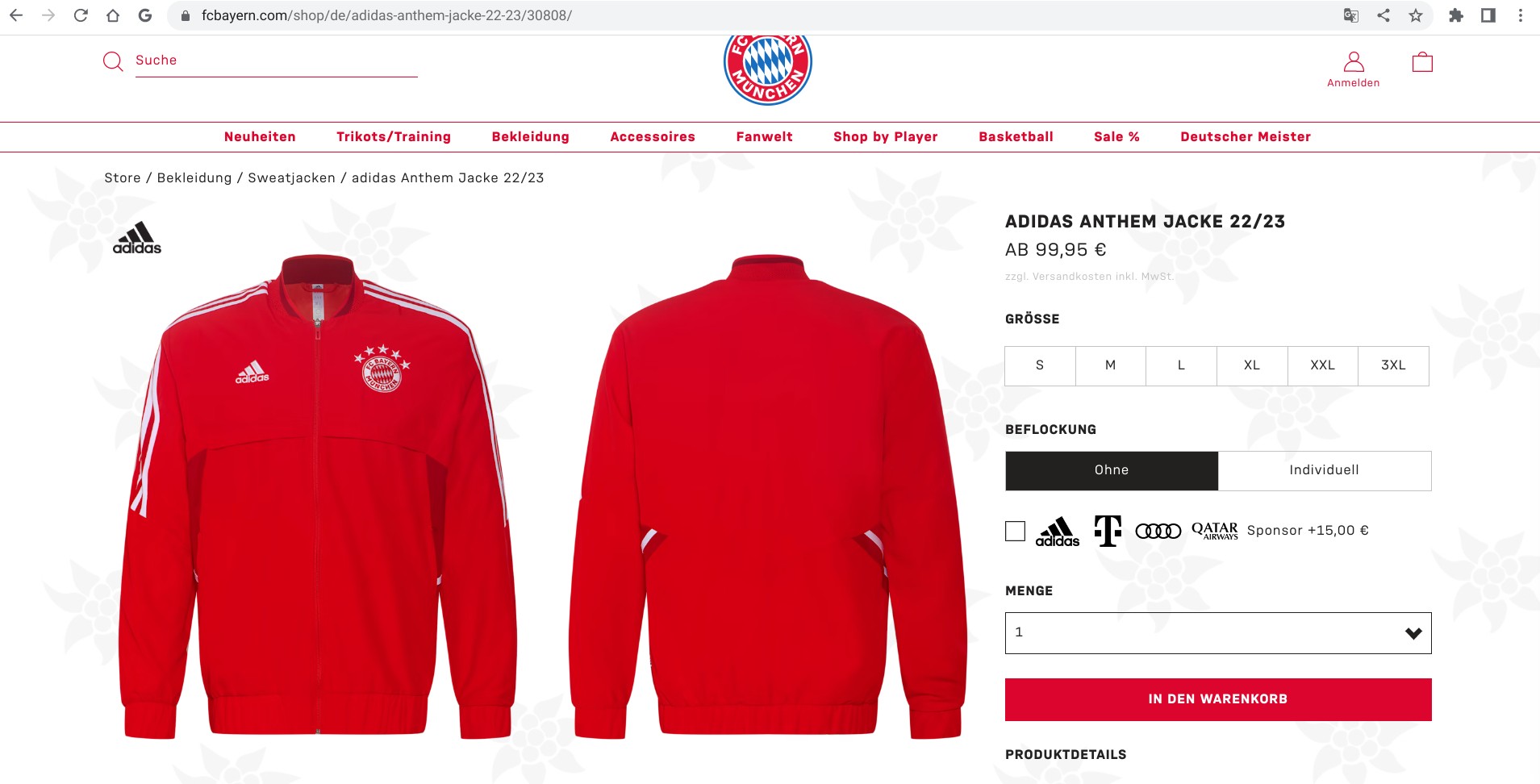 Screenshot of a listing from fcbayern.com