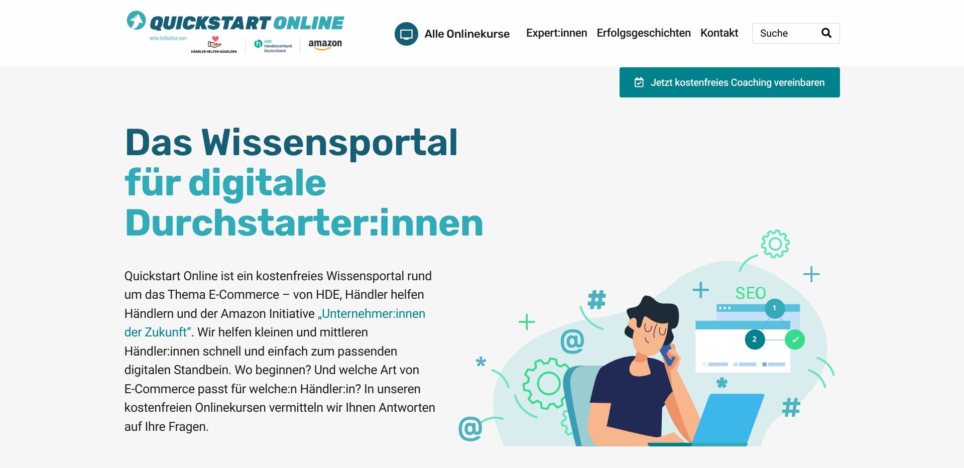 Screenshot of quickstart-online.de’s homepage: The knowledge portal for digital high achievers