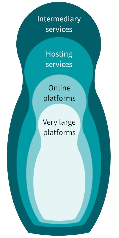 Illustration of the four overlapping categories of online service providers according to the DSA